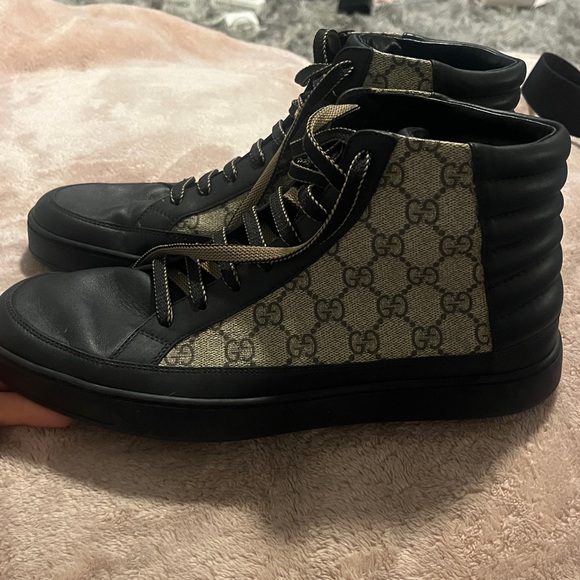 Gucci Black and Beige High-Top Sneakers